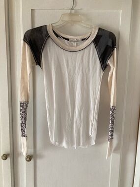 We The Free Long Sleeve Ribbed Top in White and Gray Camouflage Accents